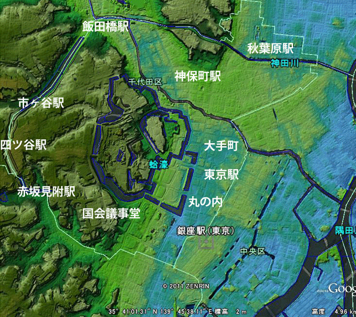 千代田区の地形図
