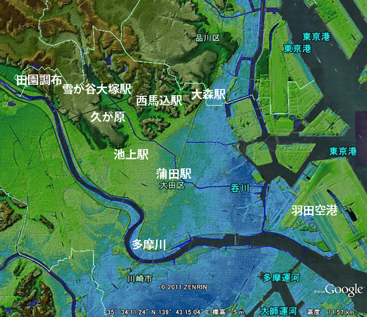 大田区の地形図