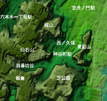 仙石山エリアの地形図